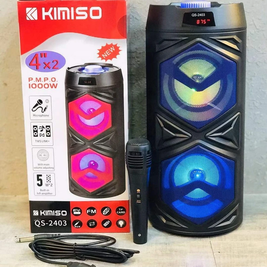 

QS-2403 New Design KIMISO Double 4inch Horn Speaker Small Woofer With LED Screen