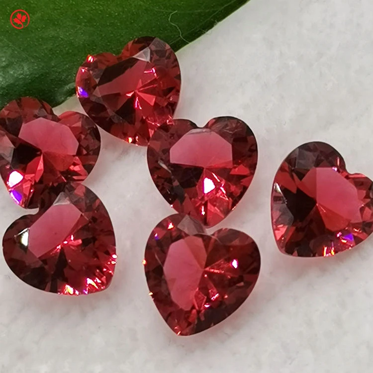 

Top Quality Rose color Gem Stone Crystals Synthetic 3*3-12*12mm Heart Cut Glass Gems, Red