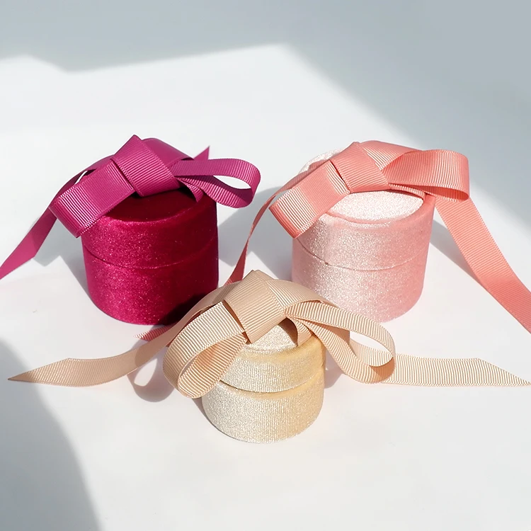 

Cylinder tube gift packaging velvet earrings rings pendant box, Customized