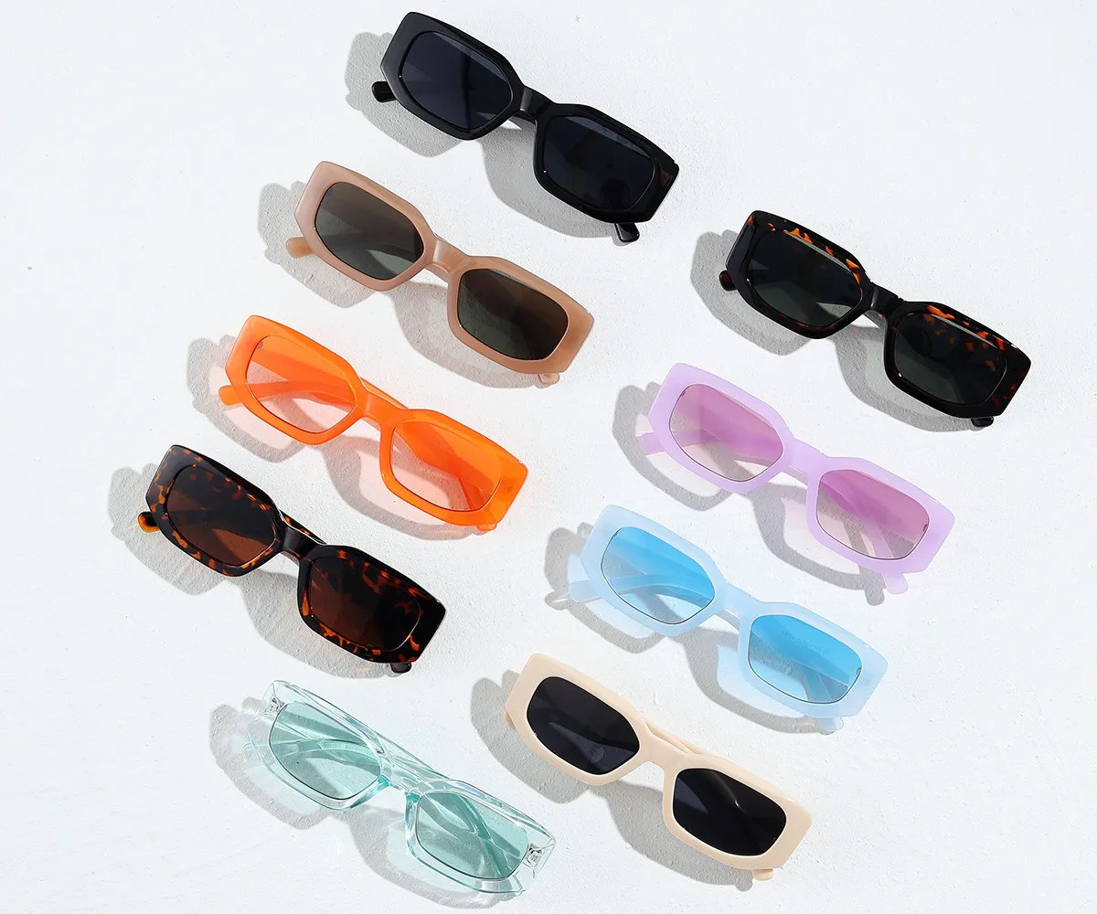 

2021 New arrival Eyewear Retro Vintage Polygon Sun glasses Cheap Plastic Small Rectangular Women Sunglasses