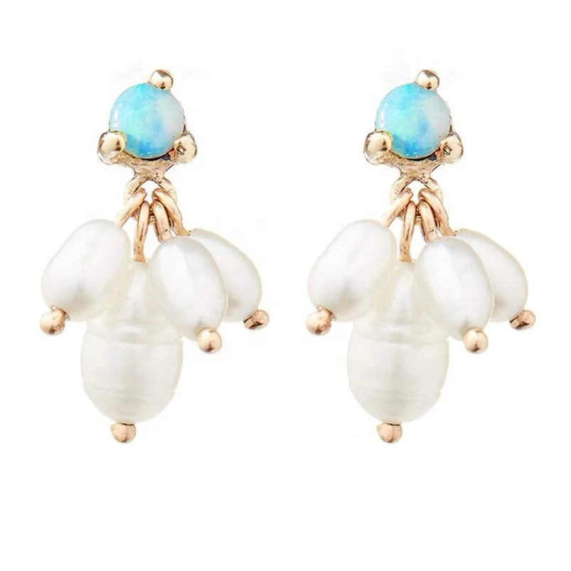 

Gemnel luxury jewelry 925 sterling silver 18k gold freshwater pearl drop opal stud earrings