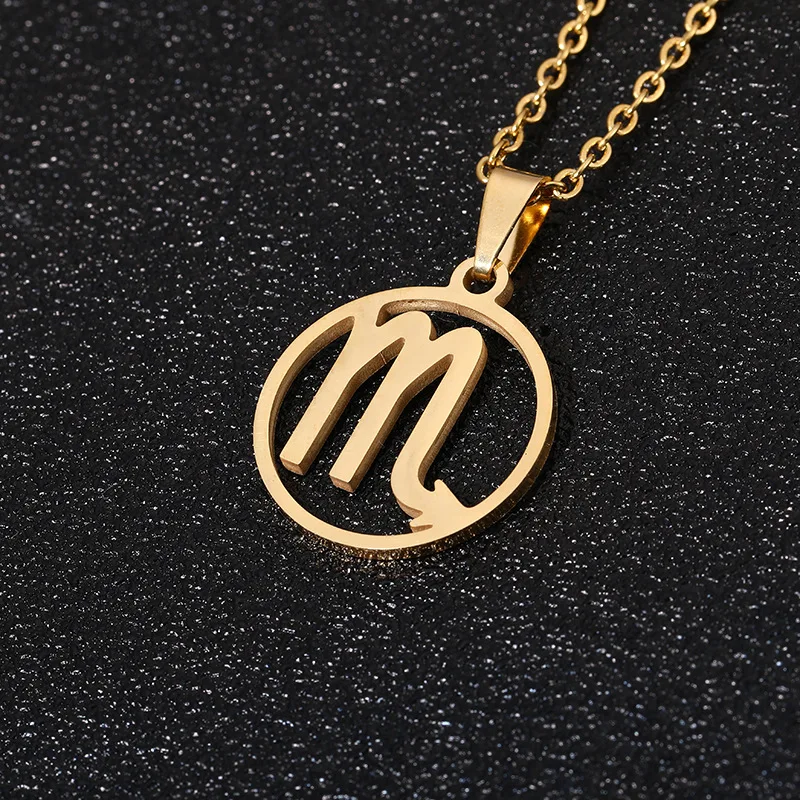 

2021News Zodiac Sign Necklace 12 Zodiac Gold Plated Stainless Steel Letter Zodiac Pendant Necklace Women, Gold silver or customized