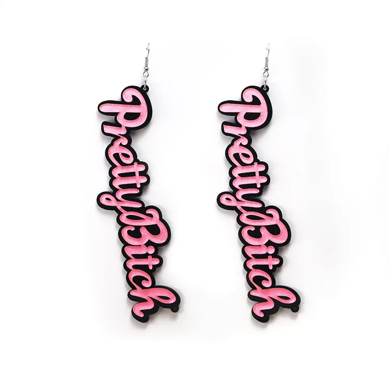

Hesiod Pink Pretty Bitch English letters acrylic statement earrings
