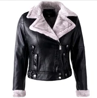 

BL0059 High Quality winter Women's leather biker jacket thicken wide lapel one fur coat