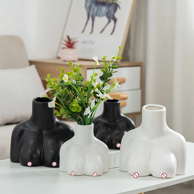 

Wholesales Modern Sexy Female Body Vase Ceramic black white Human arts body flower vase for Home Decoration and Wedding