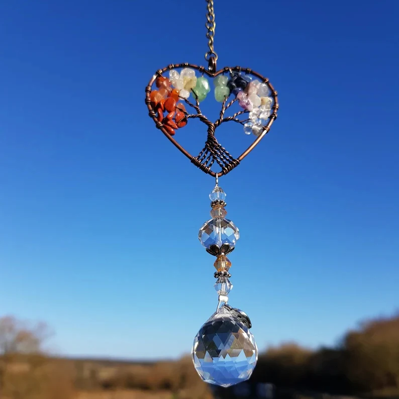 

Window Curtain Wall Decor Heart Glass Crystal Windchime Wind Chime StoneTree Of Life Metal Outdoor Crafts Garden Ornaments