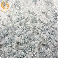 

20% Nylon Material MDX Factory Wholesale Cheap African Tulle Beaded Pearl Lace Fabric