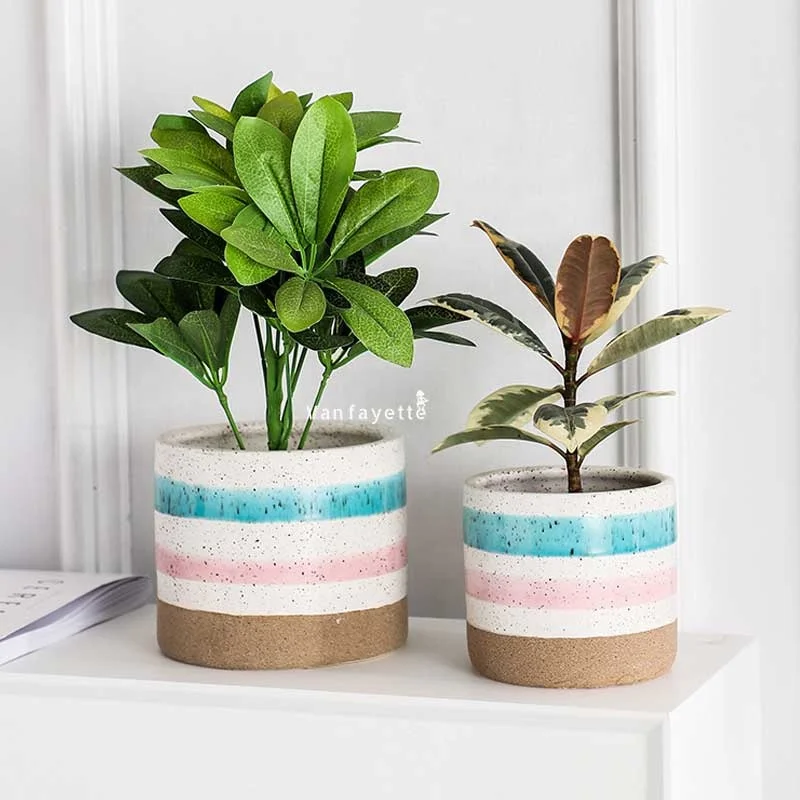 

5" Decorative Colorful Ceramic Flower Pots White Ceramic Drainage Pot Indoor Pots & Planters Without Saucer, Optional