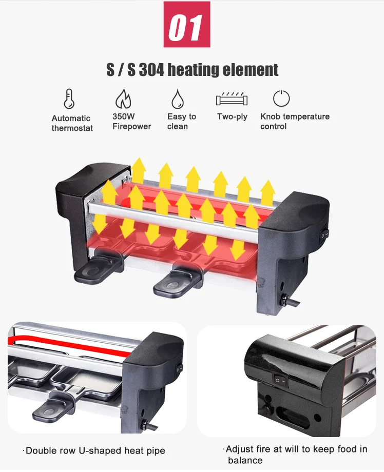 350w Commercial 2 Person Stainless Steel Electric Malaysia Raclette