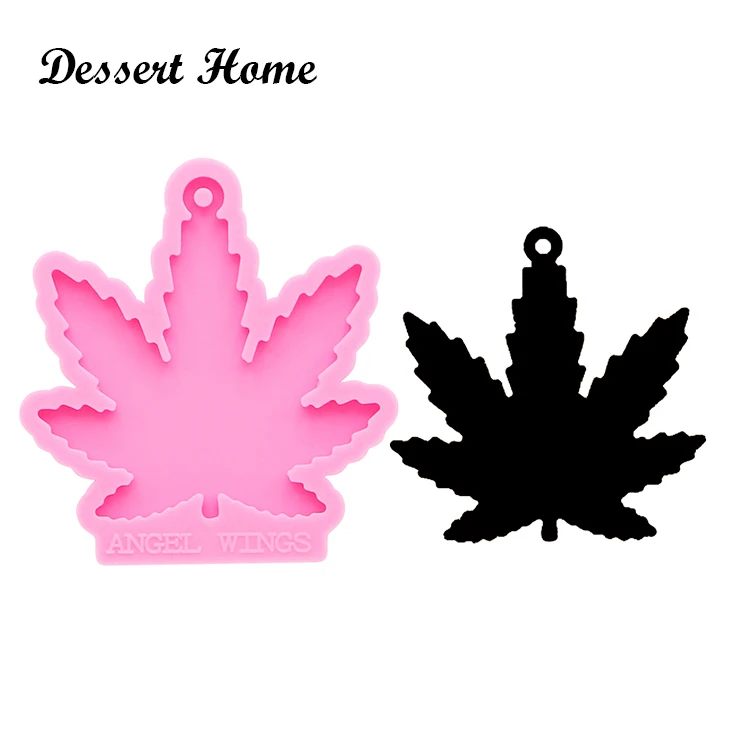

DY0155 Shiny Leaves Keychain Mold Table Silicone Keychain Molds Jewelry Moulds DIY Maple Leaf Epoxy Resin Cake Tools, Pink