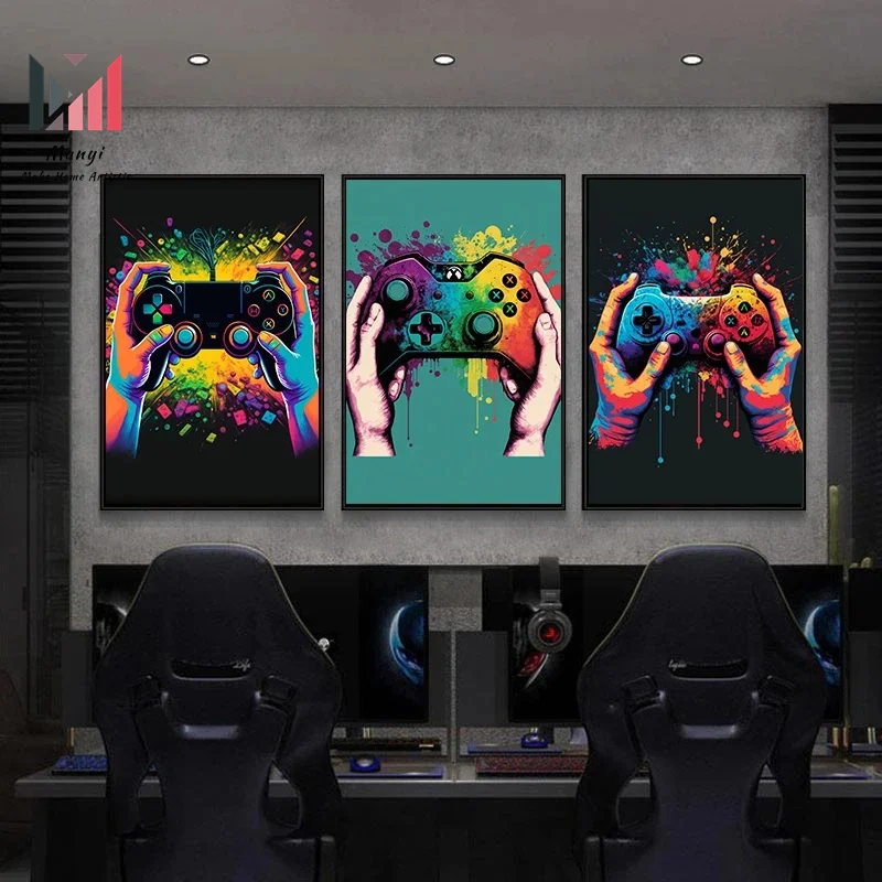 

80s Colorful Punk Neon Gamer Controller Cool Gaming Poster For Wall Art Esports Game Canvas painting For Home Room decor