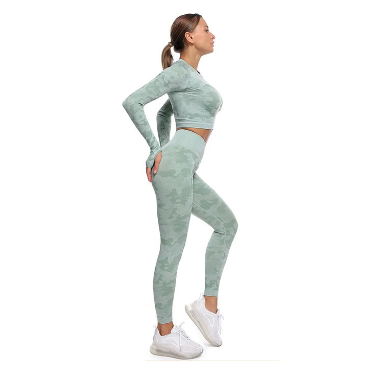 

2 Piece Sports Leggings Yoga Pants Sets with Long sleeve, Black, gray, rose red, blue, light red, army green, navy blue