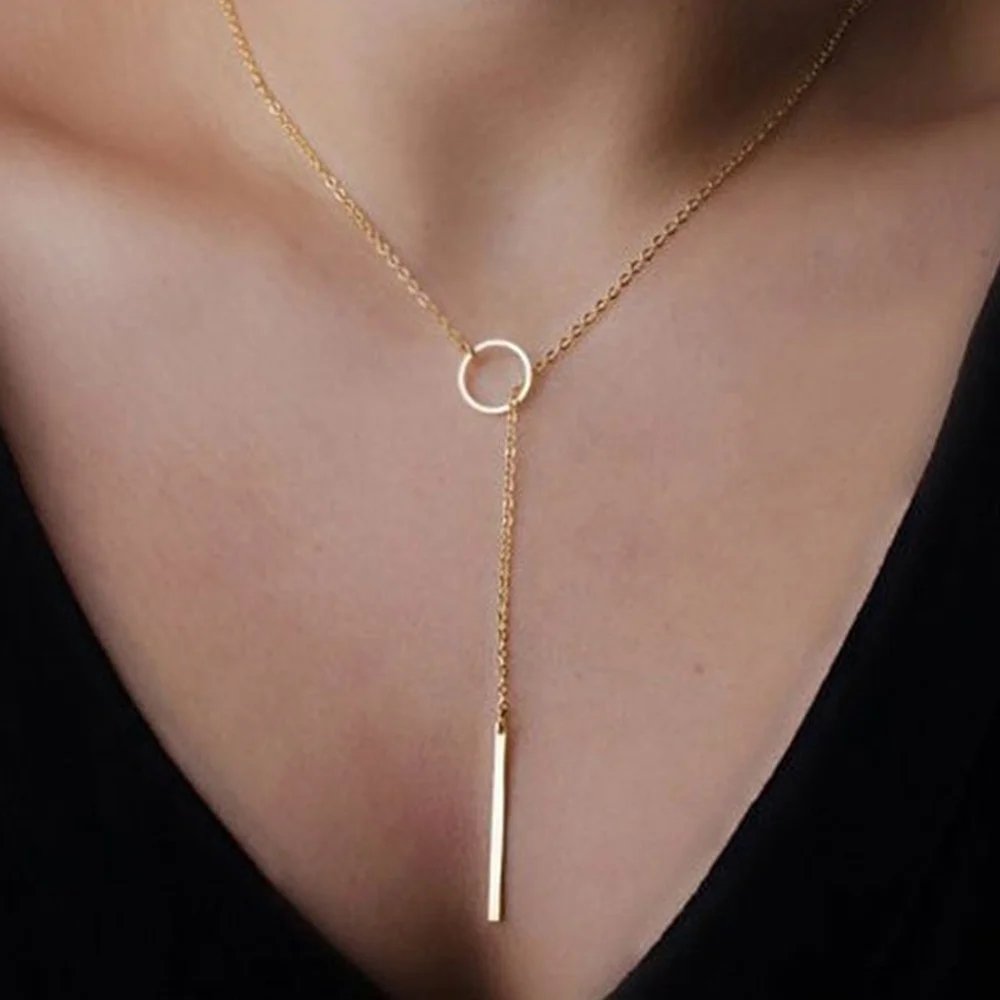 

INS Style Women's Trendy Fashion Stainless Steel Jewelry Circle Lariat Bar Pendant Necklace YX15473