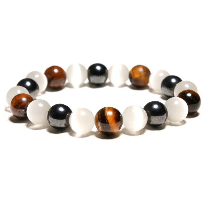 

Factory Wholesale 6/8/10/12mm High Quality Tiger Eye & Hematite & Opal Buddha Bracelet Jewelry Accessories, Picture shown