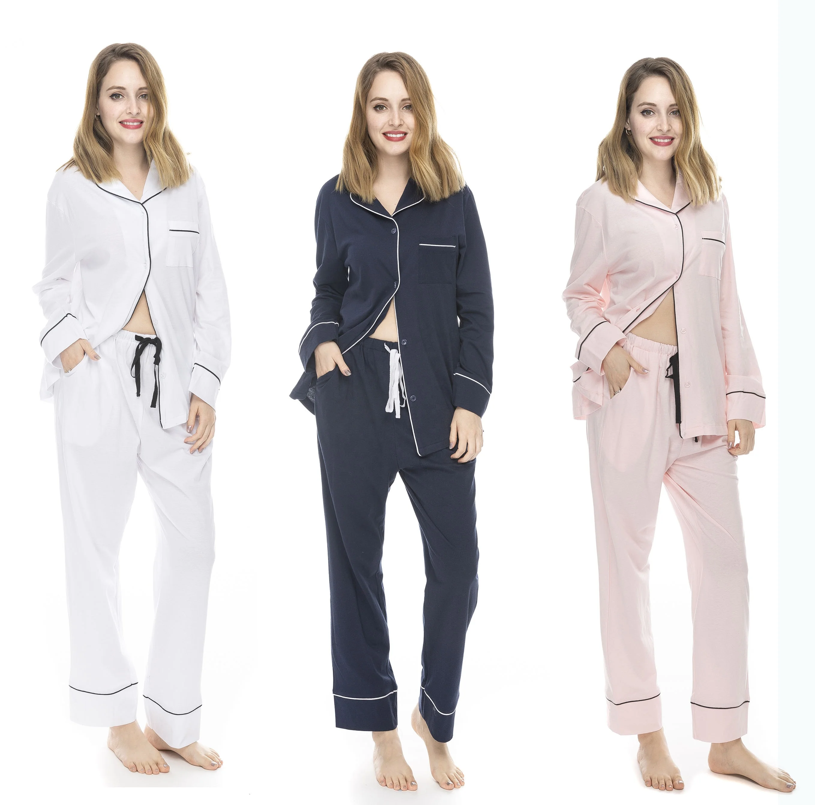 

100% cotton Long Sleeve Pajamas Set For Women Pijamas Jersey Pyjamas set, 85 colors avaliable, 3 colors stock