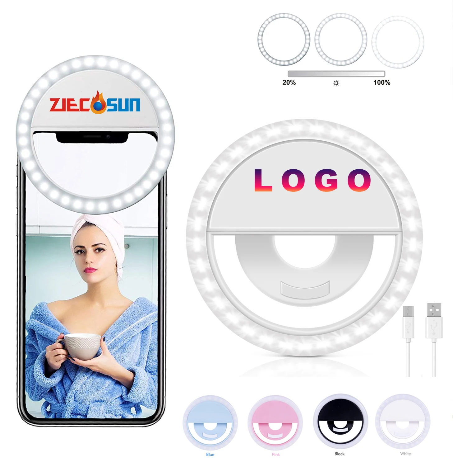 

New upgrade Hot Sales mini portable mobile phone clip on Selfie fill light round ring light led lamp for photography, Black pink white blue