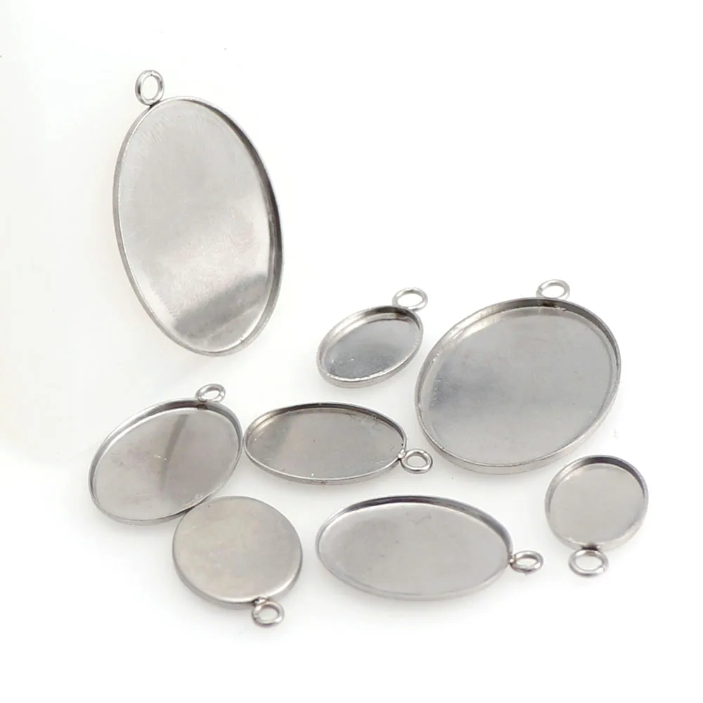 10pc Stainless Steel Inner Size 10x14/13x18/15x20/21x30mm Oval Pendant Cabochon Base Settings Bezel Jewelry Making Component