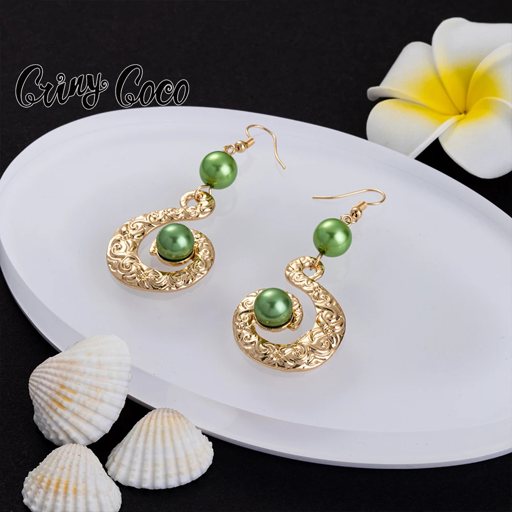 

Cring CoCo Dangle Gold Plated Color Pearl Earring samoan Polynesian Earring hawaiian jewelry wholesale, 14k gold plated