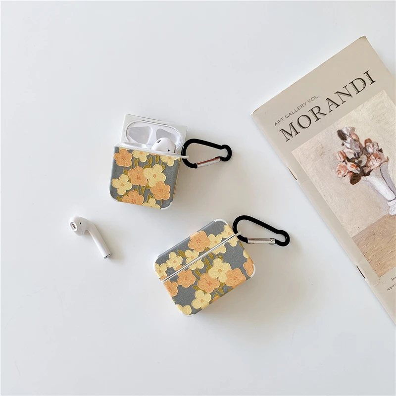 

Fashion Luxury Art Girl Women Floral Flower PU leather earphone Case Cover Skin For Airpods Pro 1 2 3, Colorful