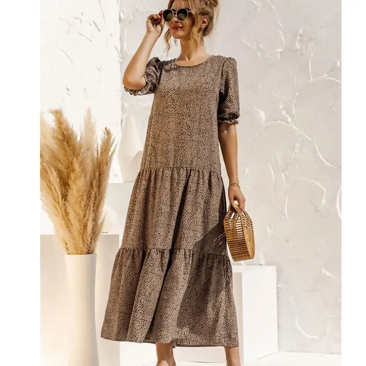 

FORLADIES Hot Selling 2021 Summer Short Bubble Sleeve Good Quality Long Dresses Women Lady Casual Dress