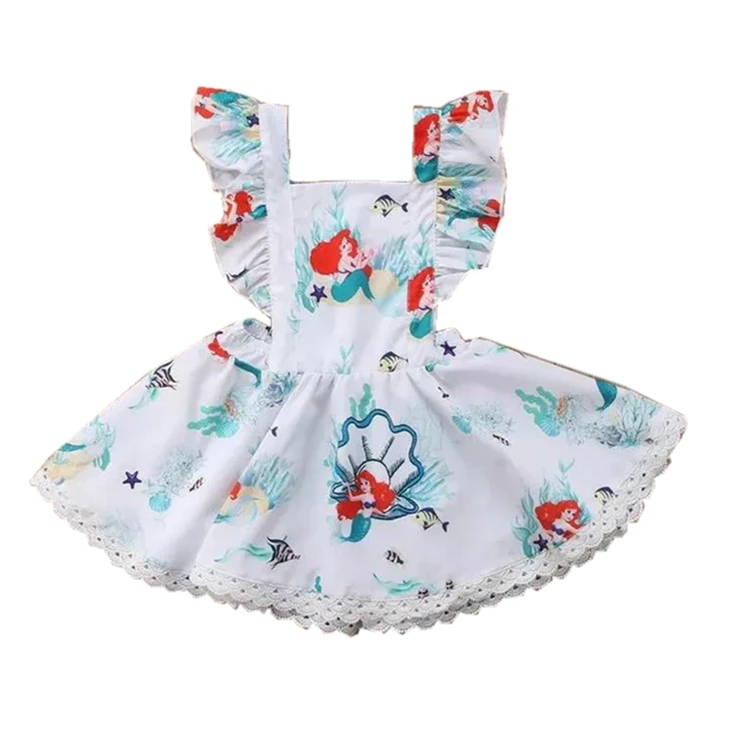 

New Arrival Smock Dresses For Toddler Girl Fly Sleeve Cute Fish Print Birthday Dresses For Kids Sweet Baby Girl Party Wear, White