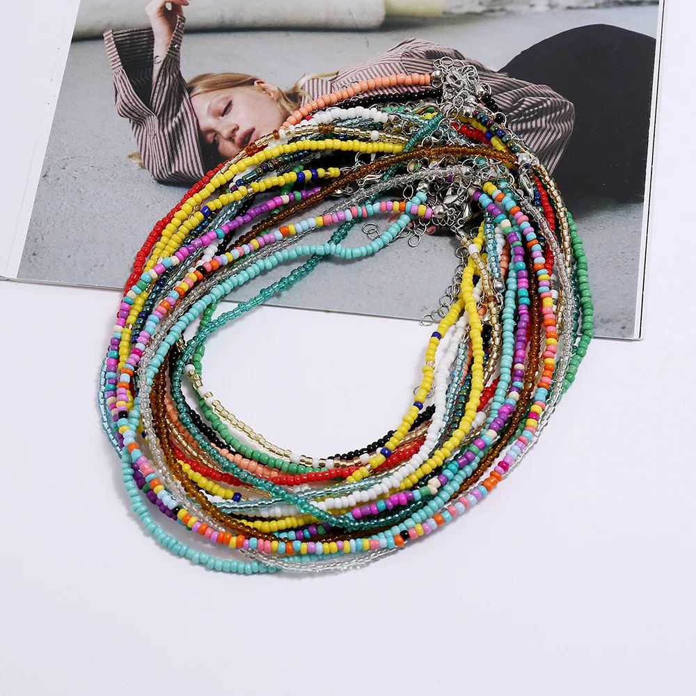 

Bohemian multicolor exaggerated multi-layer bead necklace made of plastic