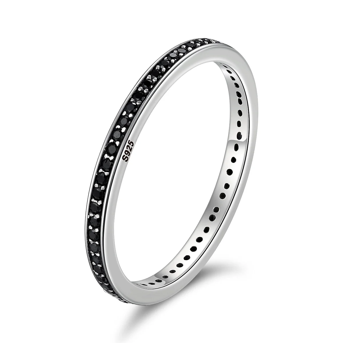 

Classic 925 Sterling Silver Black Gems Pave setting CZ Silver Jewelry Ring