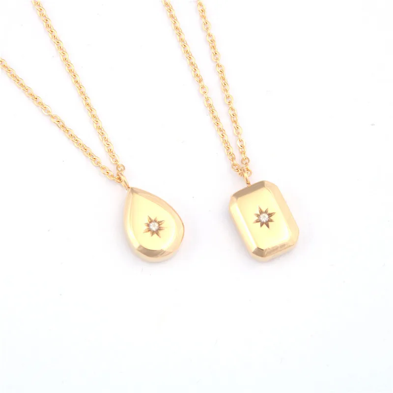 

Matte Gold Plated Real Gold Water Drop Square Coin Button Necklace, Gold color