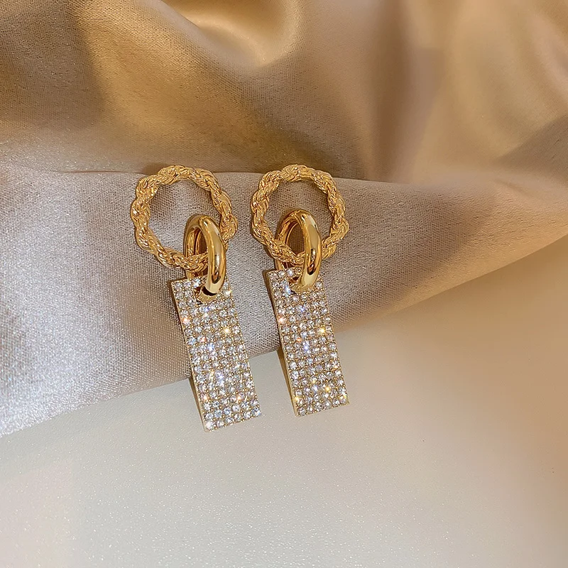 

fashion crystal circle geometric square earrings