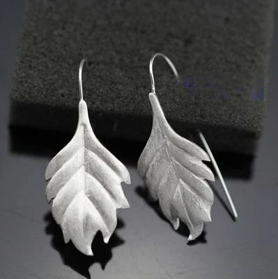 925 Silver Manual personality Long leaf Earrings For Women Fashion Jewelry