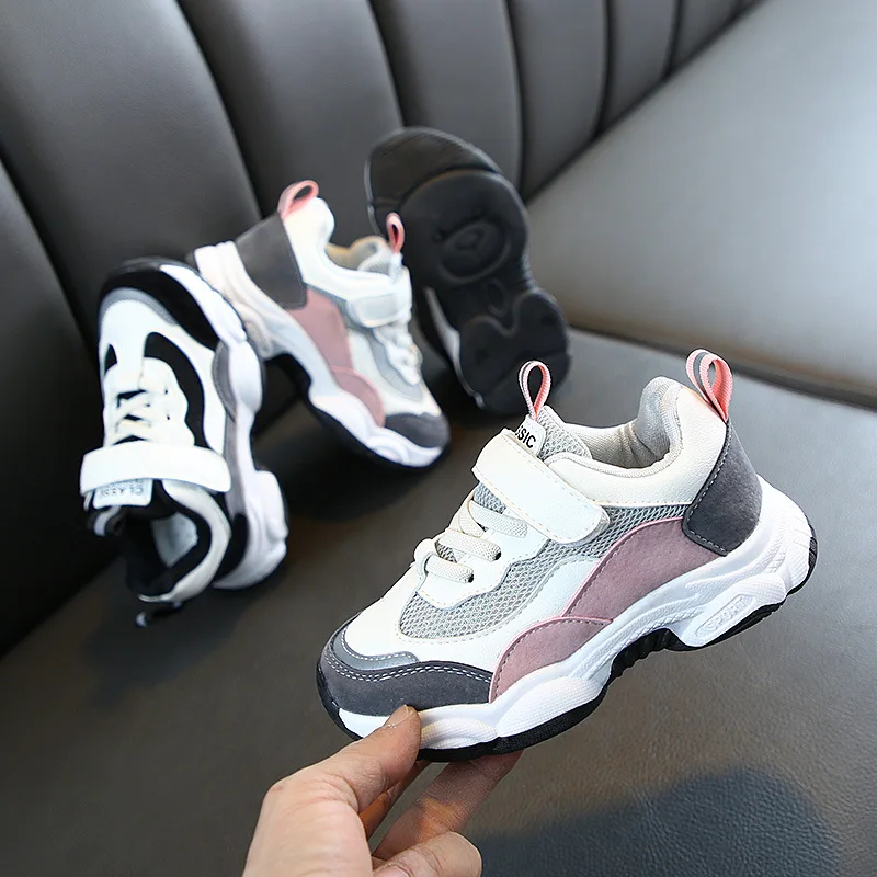 

Children's sports shoes unisex casual and breathable double mesh medium and large children's kids shoes, Pink/black