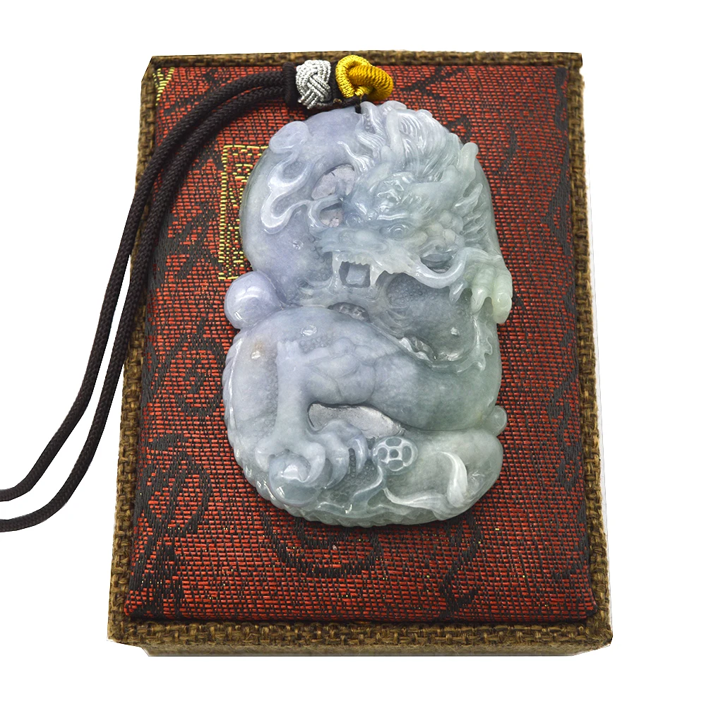 

Natural Burma Jadeite Fashion Necklace Amulet Jade Carved Jewelry Charm Chinese Dragon Pendant, Lavender and light green