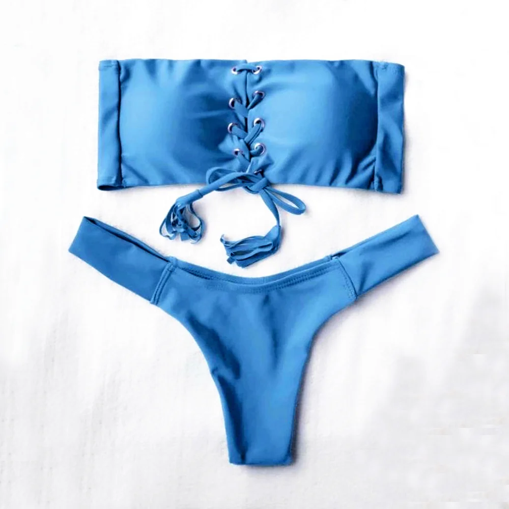 

Wholesale Blue color sexy fitness swimwear girl thong swimsuit bathing suit bikini