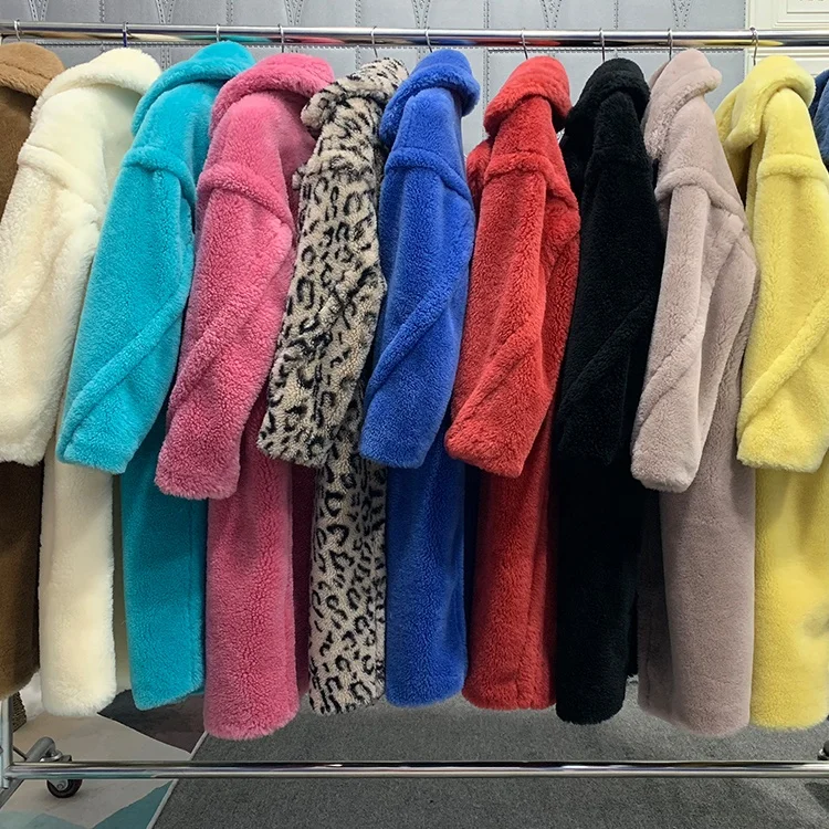 16 Colors 2019 Hot design 100% wool star favor jacket oversize winter outwear overcoat real sheep shearing fur coat teddy coat