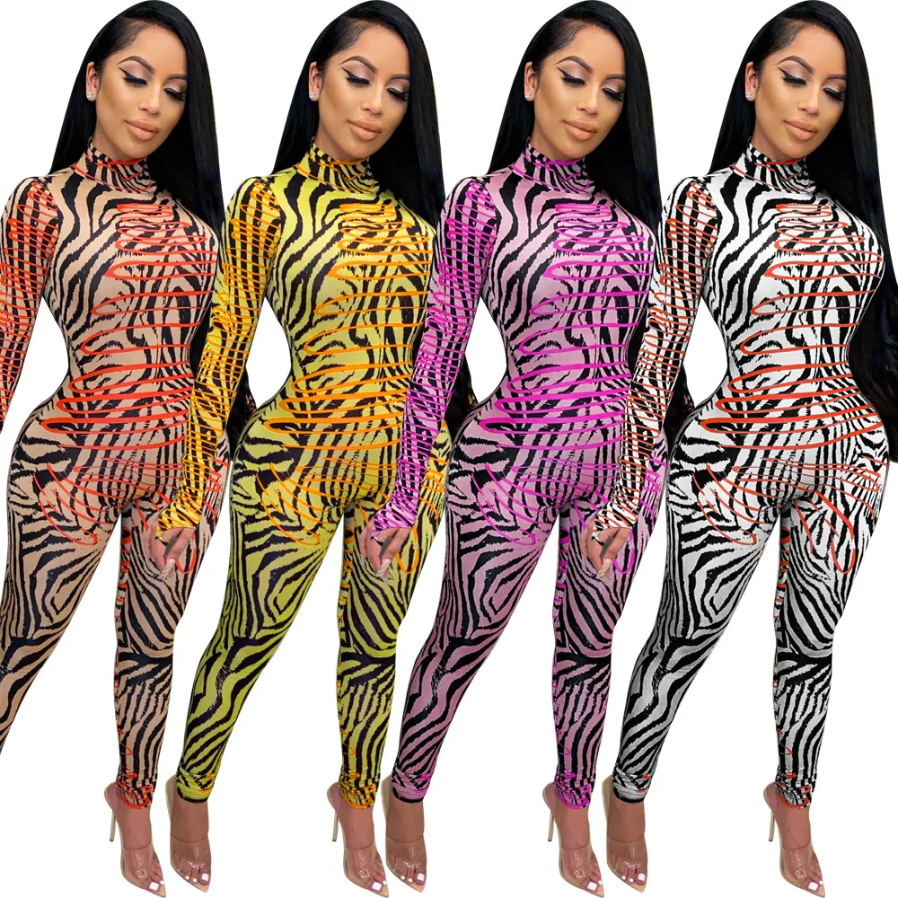 

Ladies sexy slim-fit jumpsuit womens long sleeve pattern bodysuit charming nightclub clothes