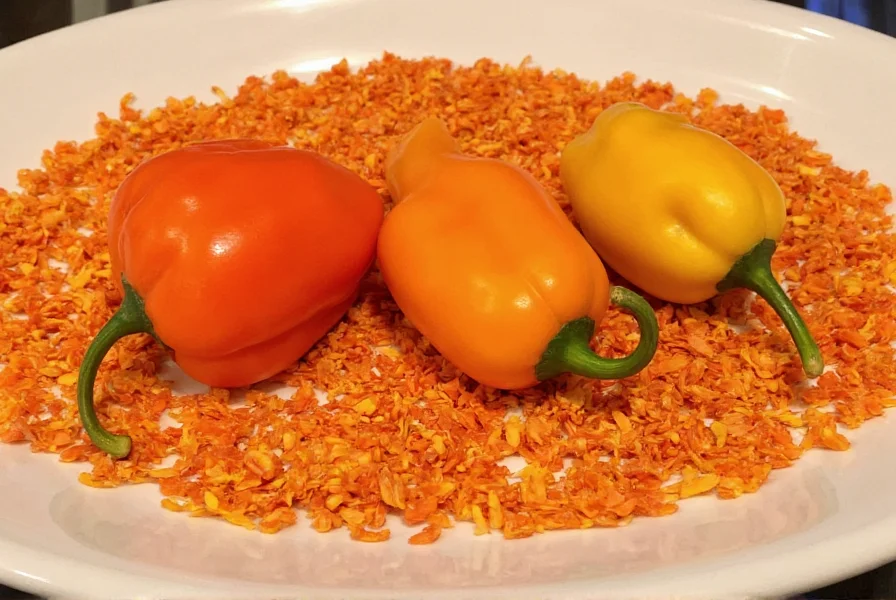 Air-drying habanero peppers hanging from string