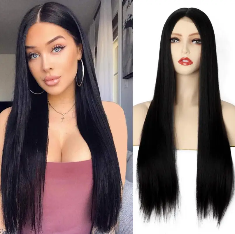 

Fantasy28 Inches Lace Half Wig Heat Resistant Vendors Hair Wigs For Black Women Long Straight Synthetic Hair Wig With Lace Front, Customized colors