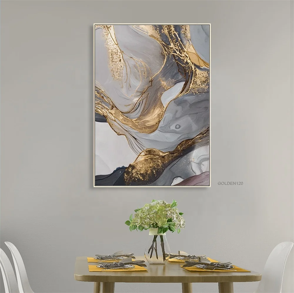 

Handmade Abstract Gold Foil Paintings on Canvas Thick Texture 3D Relief Wall Art Decoration