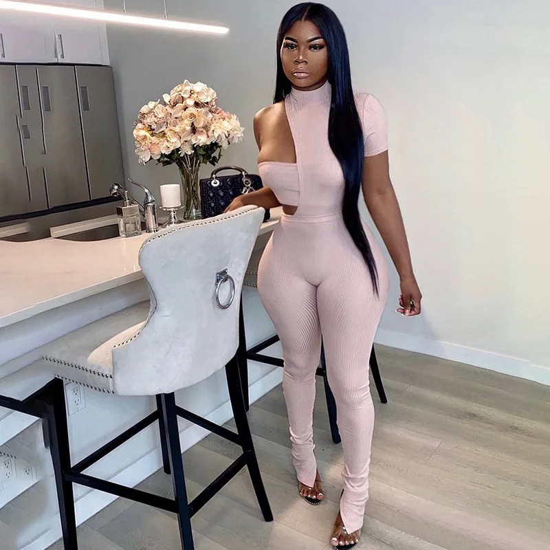 

M6830 - fashion one shoulder short sleeve knit women 2 piece set clothing