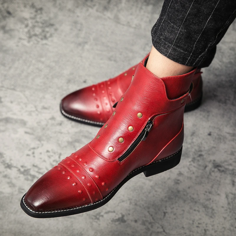 

3057 2021 plus size men rivet leather shoes men's ankle boots