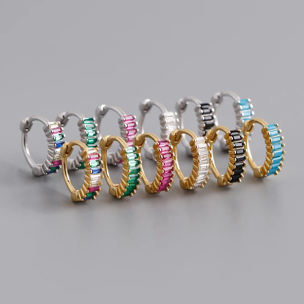 Fashion 925 Silver Rectangle Multi Color Zircon Earrings Jewelry 18K Gold Plated Sterling Silver  Hoop Earrings for Women