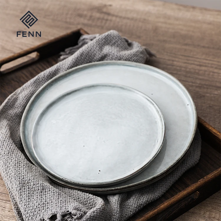 

Factory direct wholesale restaurantmatte baking plate restaurant porcelain plates round hotel used ceramic plate set, Yellow and white