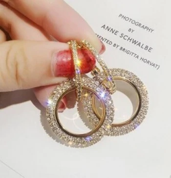 

2022 Fashion Gold Jewelry Plated Elegant Diamond Women Shiny Drop Earrings Double Hoop Circle Rhinestone Earrings For Women, Gold silver