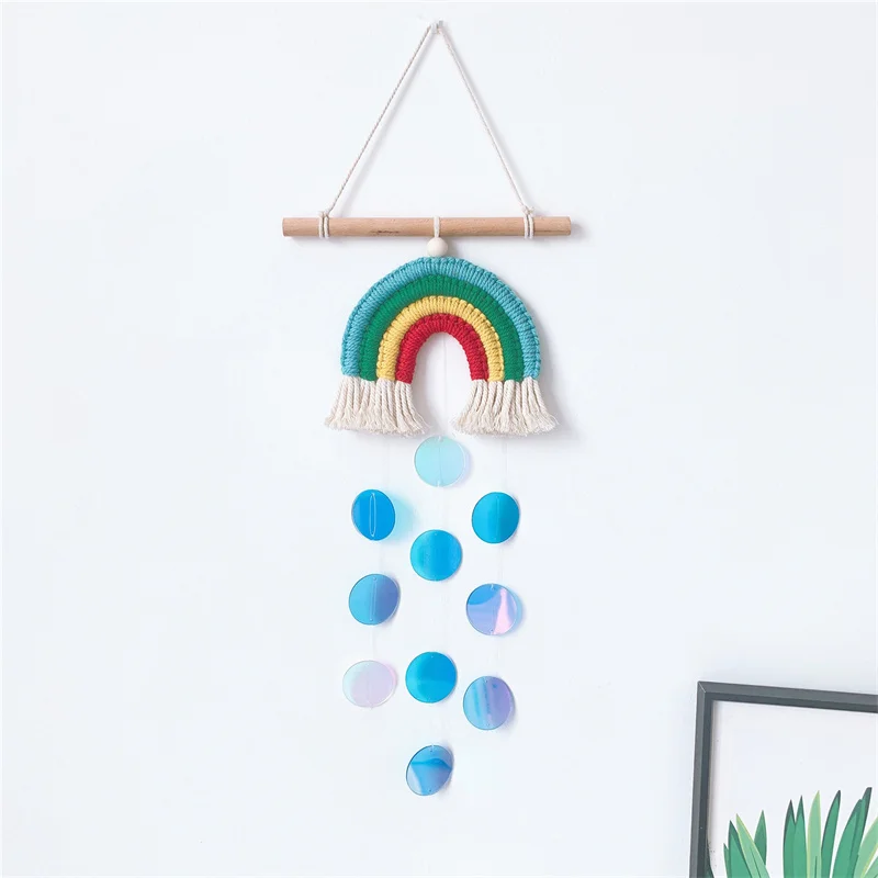 

Ins fashion handwoven rainbow wall hanging shell macrame home decorations