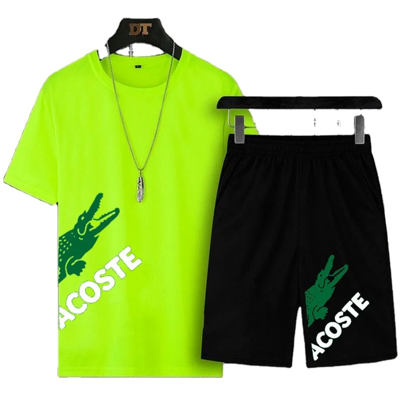 

Welmade plus size OEM Crocodile-t-shirt man track suits 2 pieces with high quality