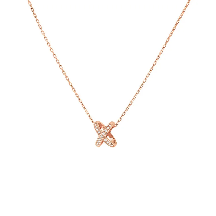 

Wholesale Unique Gift Sterling Silver S925 Silver Micro Diamond Cross X Shape Pendant Fashion Jewelry Necklace For Lady, Rose gold,platinum