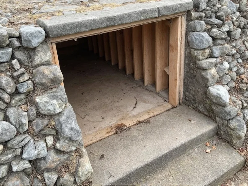 Trapdoor opening with temporary support beams installed