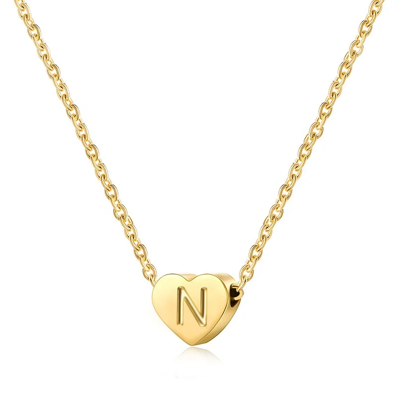 

2021 fashion jewelry 18k gold-plated letter necklace initial letter stainless steel heart-shaped letter necklace pendant, Gold color