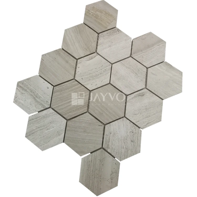 Art Design Hexagon Polish Light Wooden Grain Polish Marble Mosaic Tile Factory Direct Price Chinese Stone