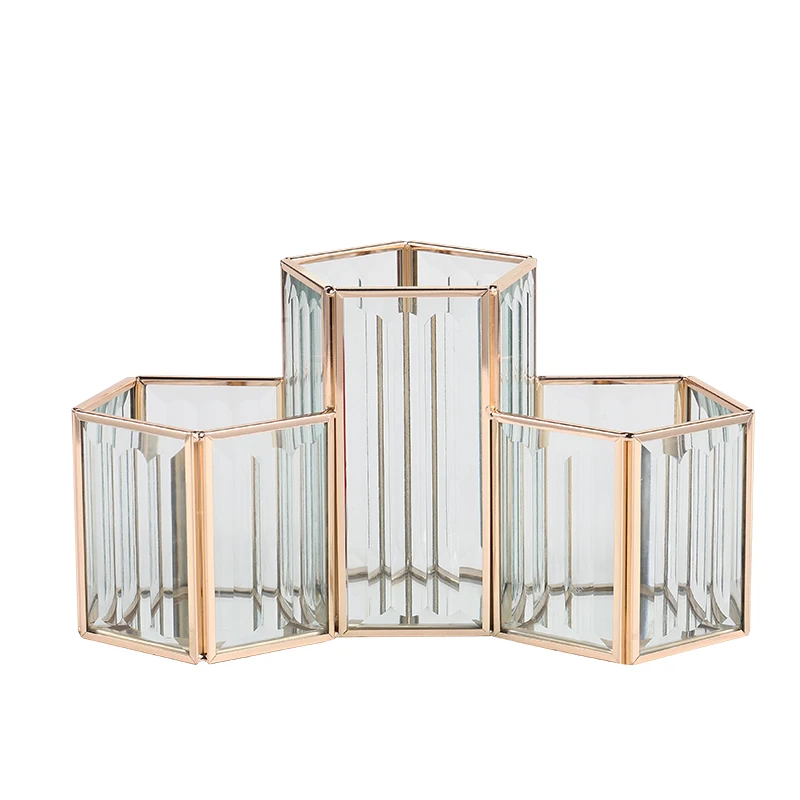 

Wholesale Luxury Golden Cosmetic Storage Box Desktop Lipstick Glass Jewelry Storage Makeup Brush Organizer